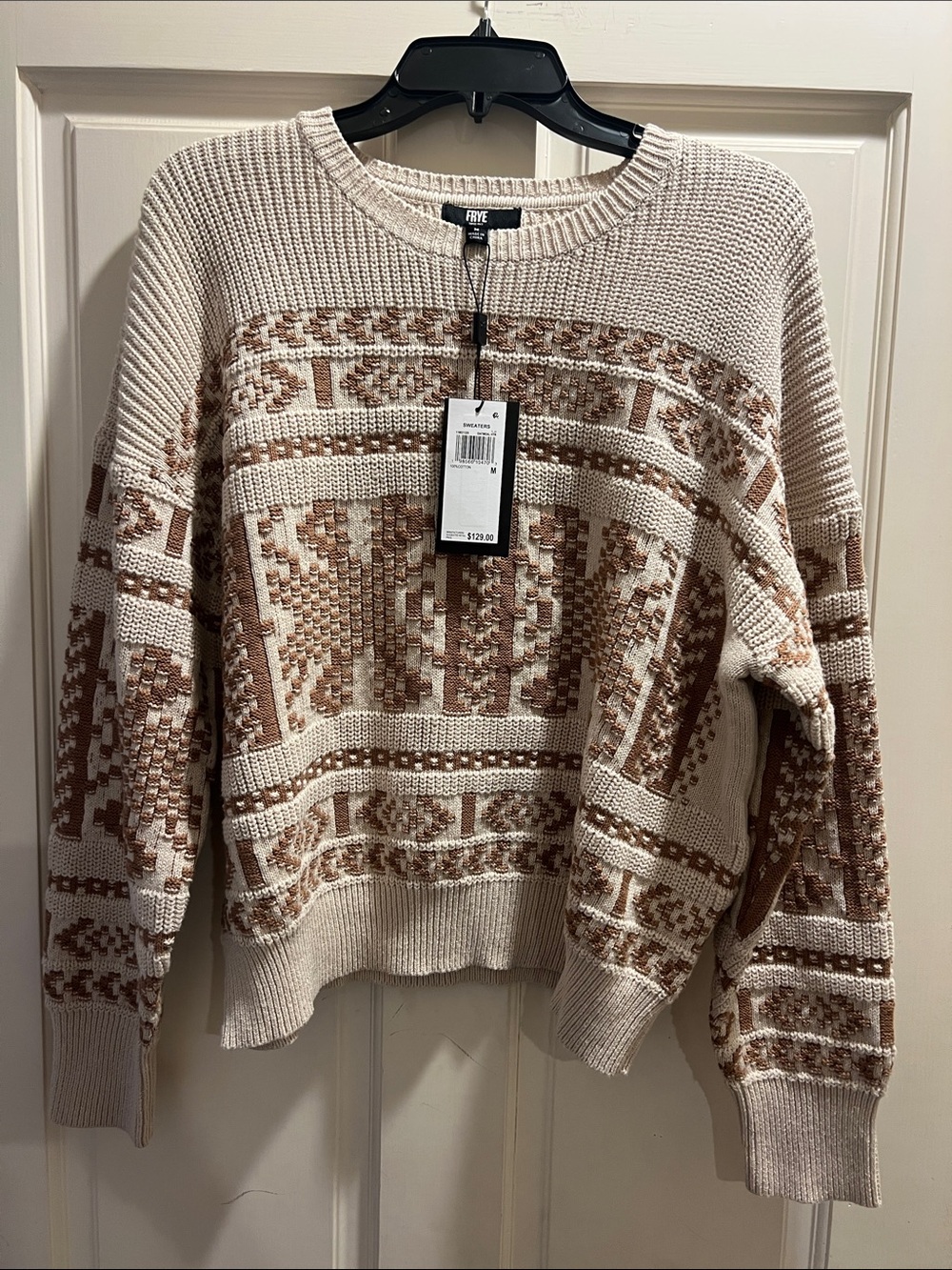 FRYE Cream & Brown Patterned Crew-Neck Knit Sweater